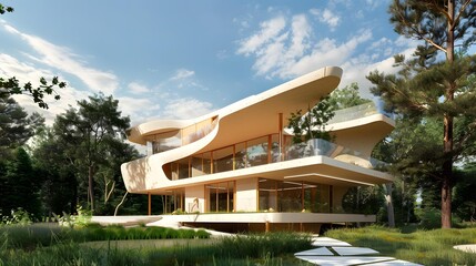 Fototapeta premium Modern Architecture House Design With Curved Walls