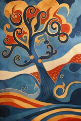 Obraz premium Abstract Art Tree Illustration With Swirls And Curves