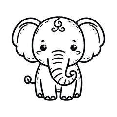 Cute baby elephant drawn with a line. Coloring book.