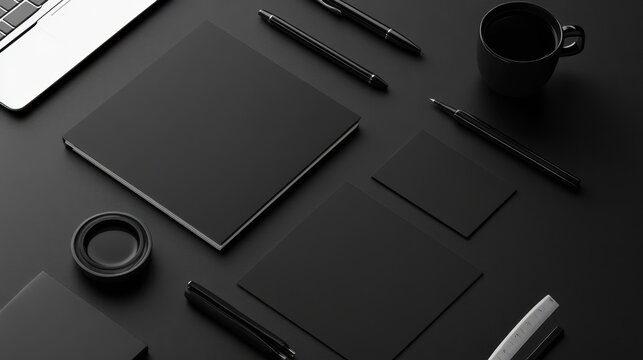 Professional black branding identity mockup with a polished finish, providing ample space for custom designs and marketing content