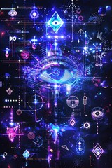 Fototapeta premium Eye-catching Poster Design with Central Doodle Eye and Colorful Abstract Shapes for Creative Projects