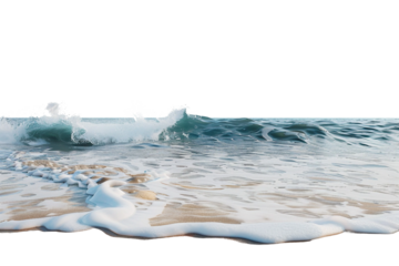 Beautiful beach scene with white sand and blue ocean isolated on clear white background