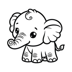 Cute baby elephant drawn with a line. Coloring book.