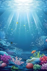 Naklejka premium Underwater Scene with Colorful Coral Reefs and Fish