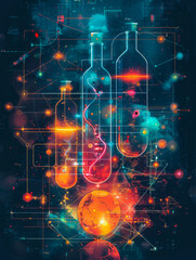 Obraz premium chemical reactions these bright colors are displayed in a glowing background and have a neon message