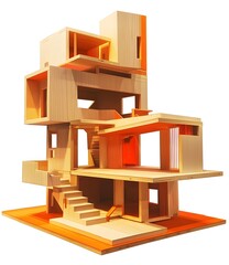 Modern Architectural Model Design with Orange and Wood