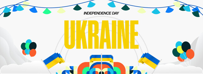 Ukraine National Day banner. Modern geometric background with colorful style for Ukrainian Day. Happy Independence Day of Ukraine greeting card cover in flag colors. Happy national day