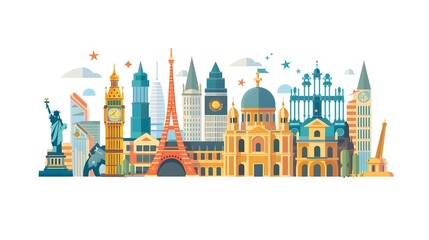 Famous Landmarks Around The World Illustration