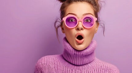 Photo portrait of shocked woman with open mouth isolated on vivid purple colored background