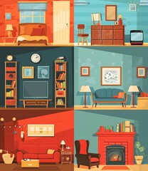 Living Room Interior Design Set Illustration