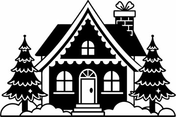 line art black christmas home illustration