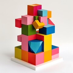 Obraz premium Abstract Colorful Wooden Block Sculpture on White Background