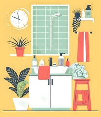 Bathroom Interior Design Illustration With Yellow Walls