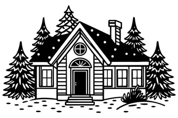 line art black christmas home illustration