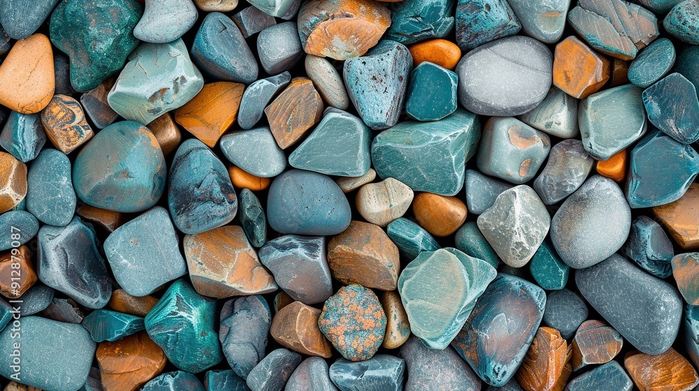 Poster a close-up of a colorful cluster of rocks appears to have been fashioned from various hues of stone