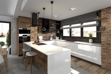 Modern Kitchen Design with White Cabinets and Wooden Accents