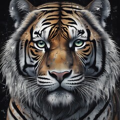 white tiger head. portrait of a tiger, head of tiger, tiger head vector, illustration of a tiger head, colourful painting of a tiger head. close up of tiger head.