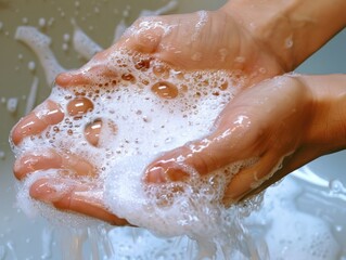 3. Close-up of hands washing thoroughly with soap, emphasizing the importance of hygiene in preventing the spread of germs