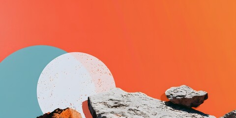 Obraz premium Abstract Art with Orange Background and Rocks