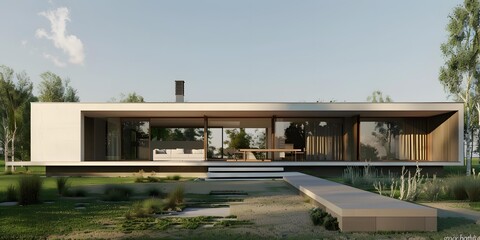 Fototapeta premium Modern Minimalist House Design with a Walkway