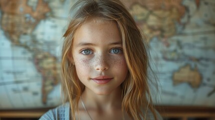 Fototapeta premium Portrait of a Young Girl with Freckles