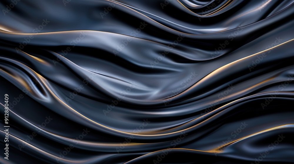 Poster   Close-up image of intricate black and gold fabric featuring three sets of parallel wavy lines on one side