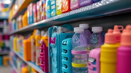 Bright and Colorful Display of School Supplies on Shelves