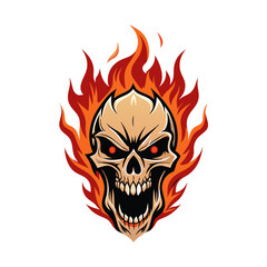 Furious skull with  flames vector illustration 