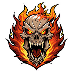 Furious skull with  flames vector illustration 