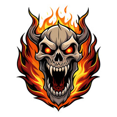 Furious skull with  flames vector illustration 