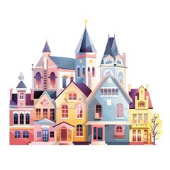 Fototapeta premium Colorful Illustration of Cityscape with Buildings