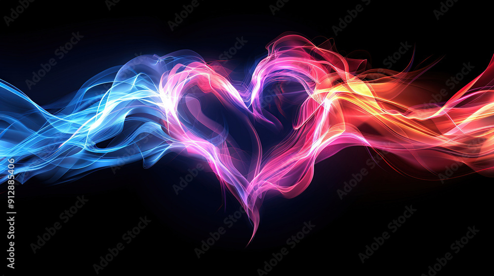 Poster a heart-shaped wave of colored smoke on a black background with an a in the center is an optimized v