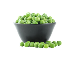 Fresh green peas in bowl isolated on white