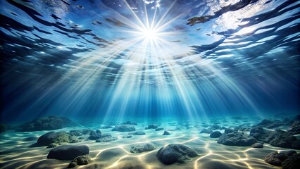 Sunlight Rays Underwater with Clear Blue Ocean