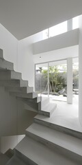 Modern Concrete Staircase with View of Outdoor Garden