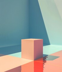 Fototapeta premium Minimalist Abstract 3D Cube Scene With Light And Shadows