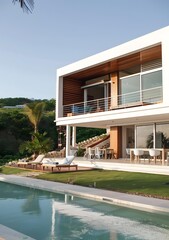 Fototapeta premium Modern Tropical Villa with Infinity Pool and Panoramic Ocean Views