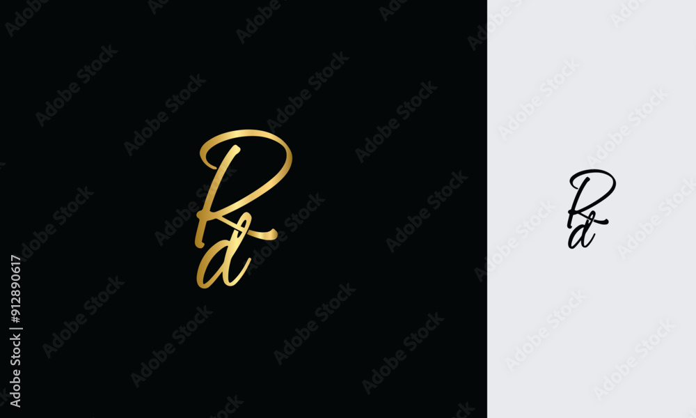 Poster rd initial letter luxury golden color,overlapping shape signature monogram elegant monogram logo