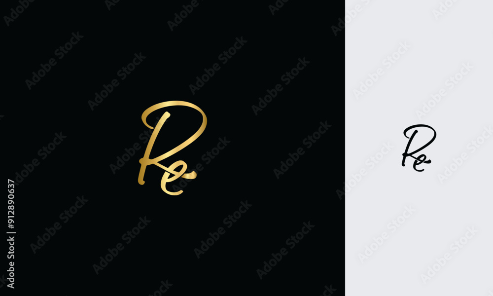 Poster re initial letter luxury golden color,overlapping shape signature monogram elegant monogram logo