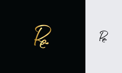 RE Initial letter luxury golden color,overlapping Shape Signature Monogram elegant monogram logo