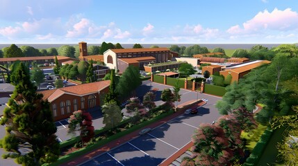 Obraz premium Architectural Design of a Beautiful Building Complex With Lush Green Landscape
