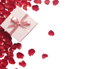 PNG Rose petals and valentine gift box flower plant celebration.