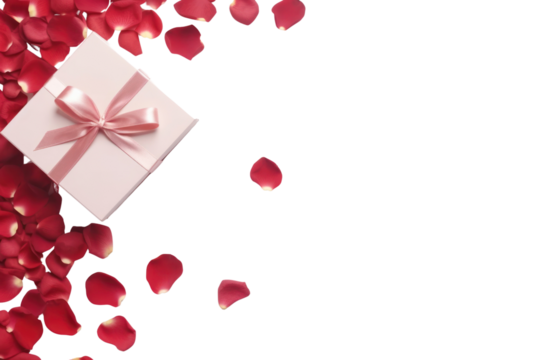 PNG Rose petals and valentine gift box flower plant celebration.