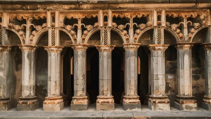 Beautiful stone archway with intricate carvings and columns. It is a historical structure, likely part of an old church or cathedral.