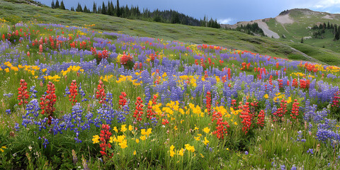 Field of Colorful Wildflowers in Bloom