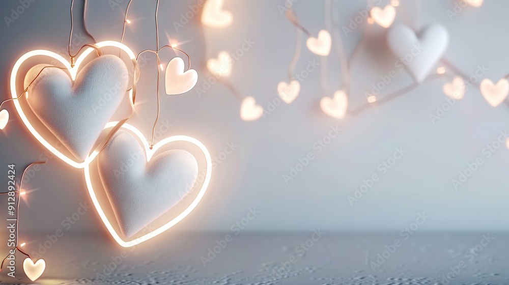 Poster a string of white heart-shaped lights dangles from above, casting a soft glow on everything below