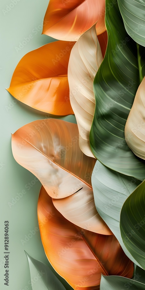 Canvas Prints green, orange and beige leaves close up