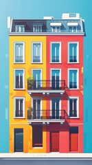 Obraz premium Colorful Building with Balconies and Windows