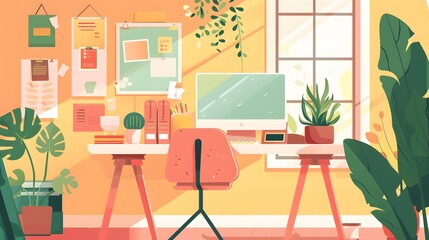 Modern Home Office Design With Plants And Sunlight