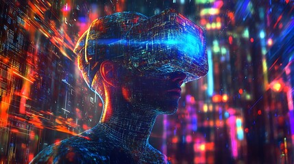 A Digital Human Wearing a VR Headset in a Futuristic Neon City